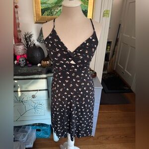 BILLABONG Black Floral Spaghetti Strap Dress M Stretch Rayon Beachy Summer VGUC